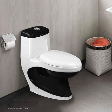 InArt Western Floor Mounted One Piece Water Closet European Ceramic Western Toilet Commode S-Trap Oval Black - InArt-Studio