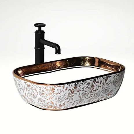 InArt Table Top Wash Basin Design 46 x 33 CM Rose gold White - InArt-Studio