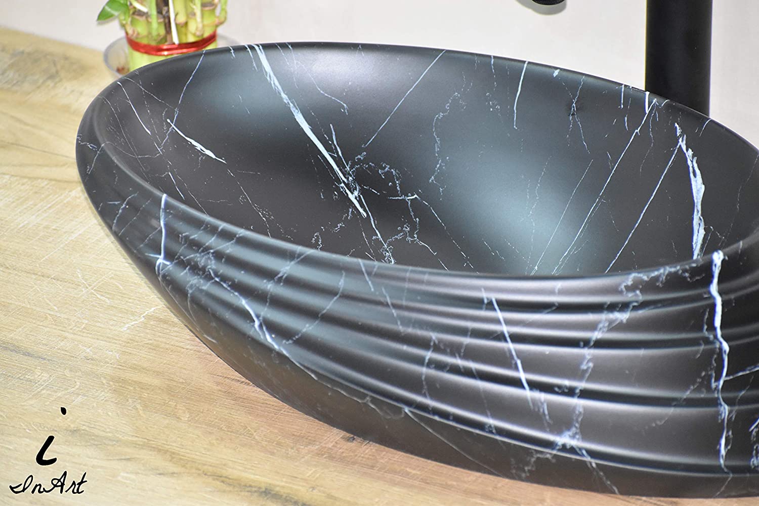 InArt Ceramic Counter or Table Top Wash Basin 50x38 CM Black Matt Marble Color - InArt-Studio