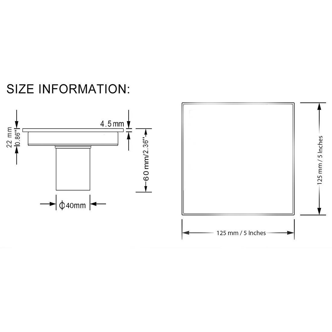 InArt Brass Antique Finish Floor Bathroom Water Drainer Bathroom Drain Grating with Anti-Foul Cockroach Trap 5 x 5 Inch Black Matt Square - InArt-Studio