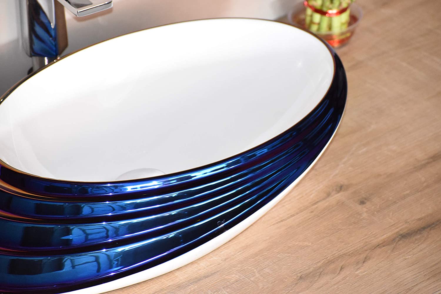 InArt Ceramic Counter or Table Top Wash Basin 50x38 CM Blue White Color - InArt-Studio