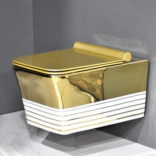 wall hung toilet in golden color square shape rimless