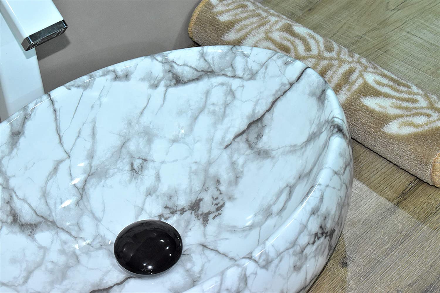 InArt Ceramic Counter or Table Top Wash Basin 48x33 CM White Marble - InArt-Studio