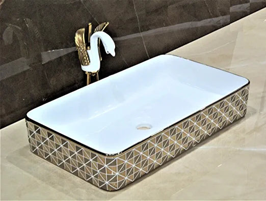 InArt Table Top Wash Basin Design 61 x 35 CM Gold White - InArt-Studio