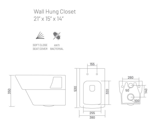 inart Wall Mounted Ceramic Water Closet Commode P Trap