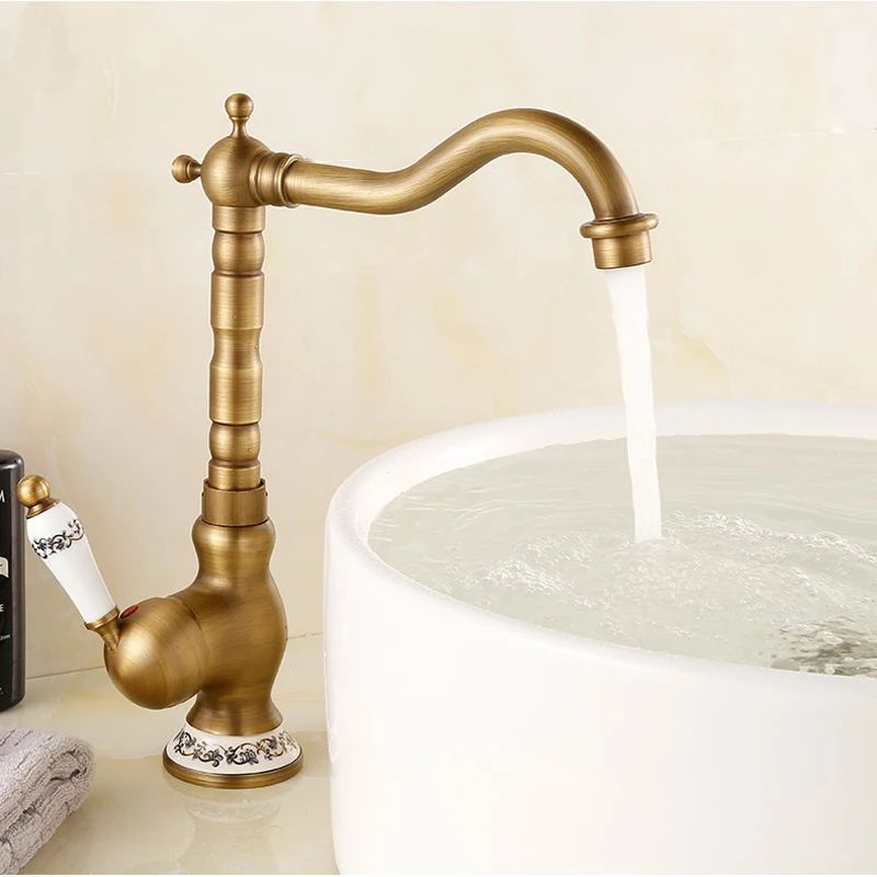 InArt Rotatable Bathroom Single Lever Hole Basin Mixer High Brass Basin Long Body Sink Faucet Antique Bronze Color - InArt-Studio