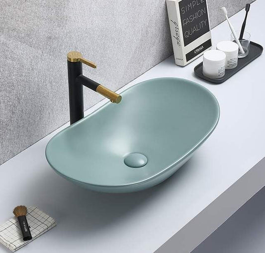 InArt Ceramic Counter or Table Top Wash Basin 62x36 CM Blue Green Matt Color - InArt-Studio