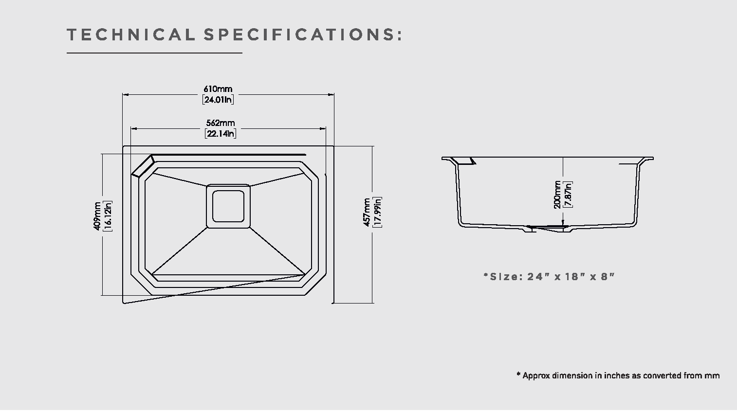 Carysil The Kristal Collection Granite Quartz Kitchen Sink 24" x 18"