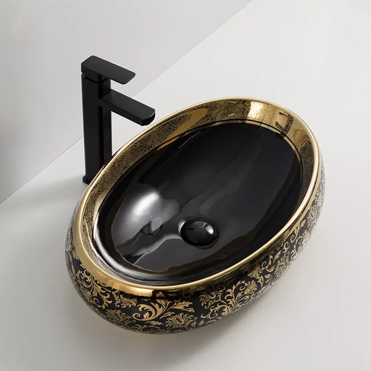 InArt Table Top Wash Basin Design 60 x 40 CM Gold Black - InArt-Studio