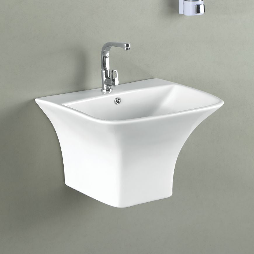 InArt Wall Hung Half Pedestal Ceramic Wash Basin/Vessel Sink 48x43 CM - InArt-Studio
