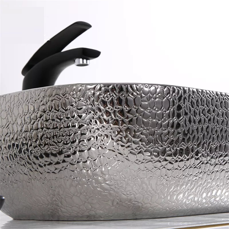 InArt Ceramic Counter or Table Top Wash Basin 46 x 35 cm Black Silver - InArt-Studio
