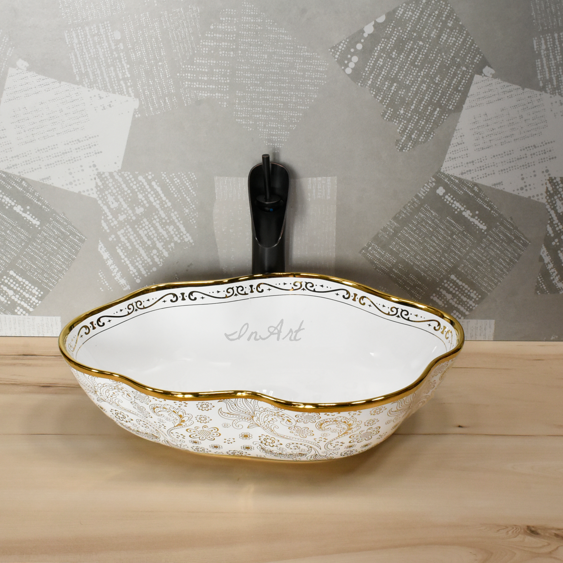InArt Wash Basin Table Top Design White Gold Color 50 x 38 CM Counter Basin - InArt-Studio
