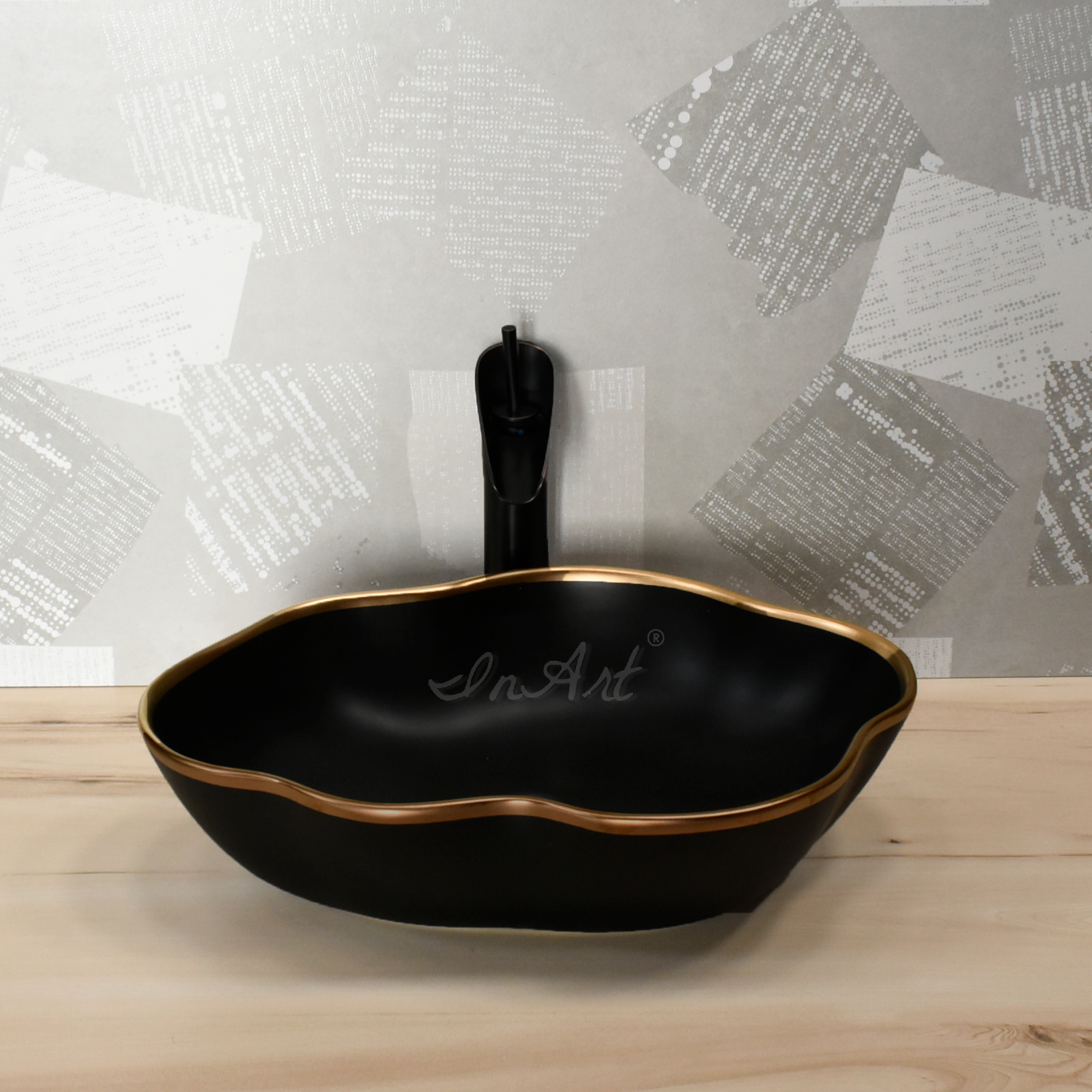 InArt Wash Basin Table Top Design Matt Black Gold Color 50 x 38 CM Counter Basin - InArt-Studio