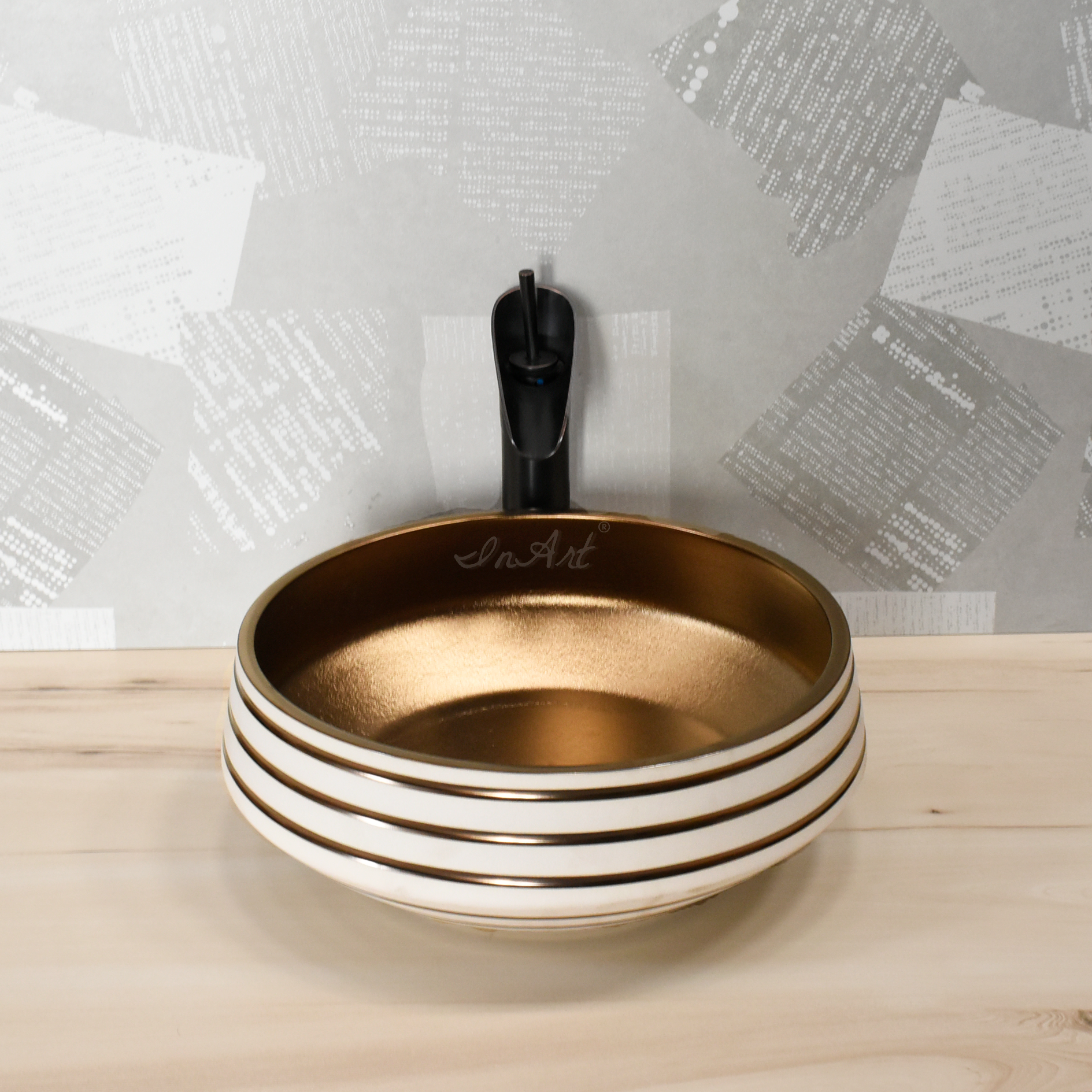 InArt Wash Basin Table Top Design White Antique Gold Color 41 x 41 CM Counter Basin - InArt-Studio