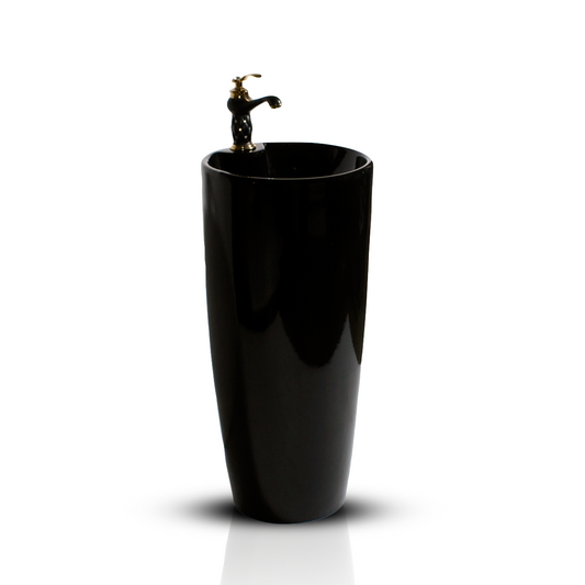 InArt Ceramic One Piece Pedestal Wash Basin Free Standing Round Glossy Black 38 X 38 CM - InArt-Studio