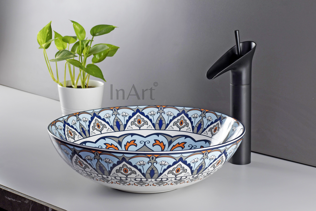 InArt Table Top Wash Basin Design 40.5 x 40.5 CM Blue Mexican Design - InArt-Studio