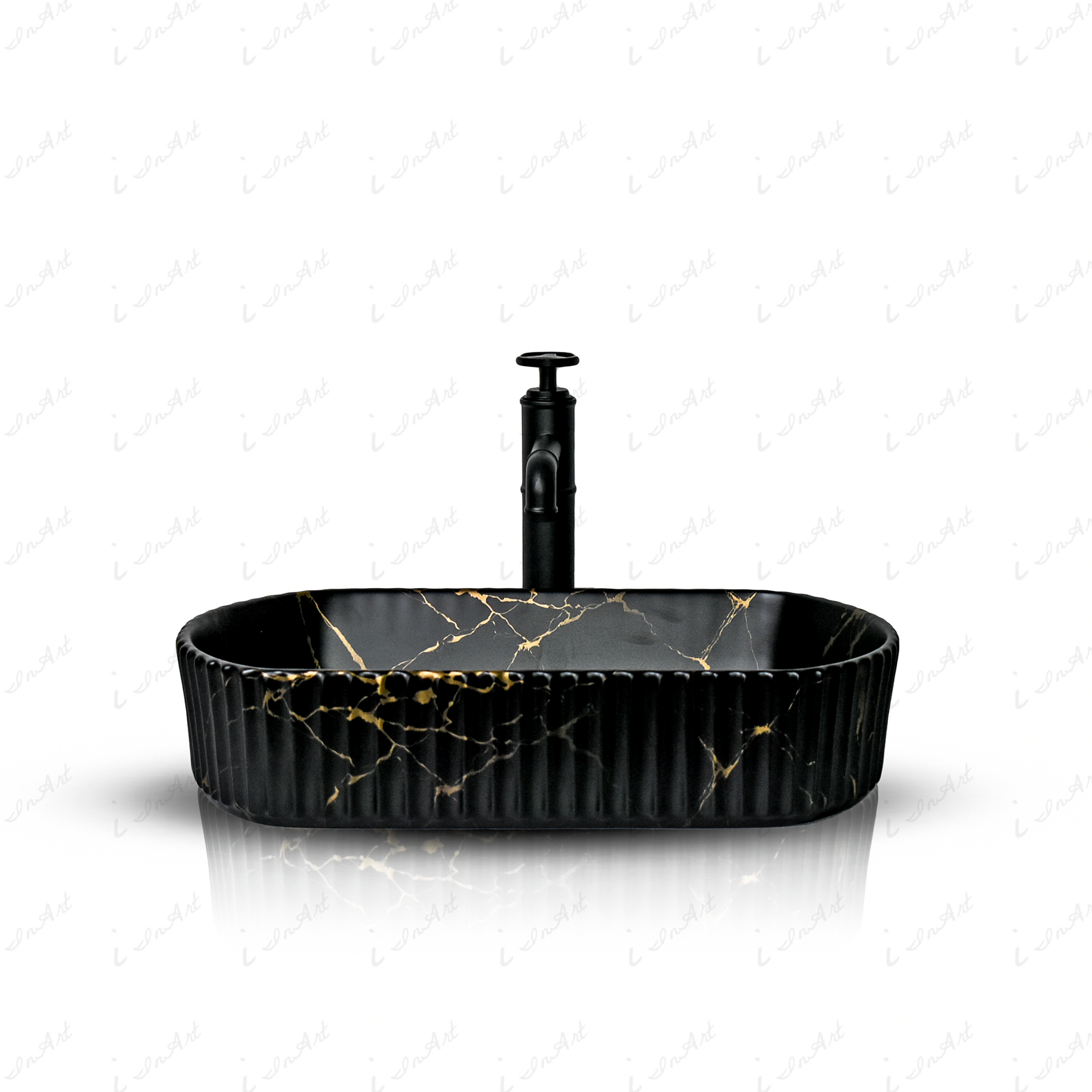InArt Table Top Wash Basin Design 51 x 31 CM Matt Black Marble - InArt-Studio