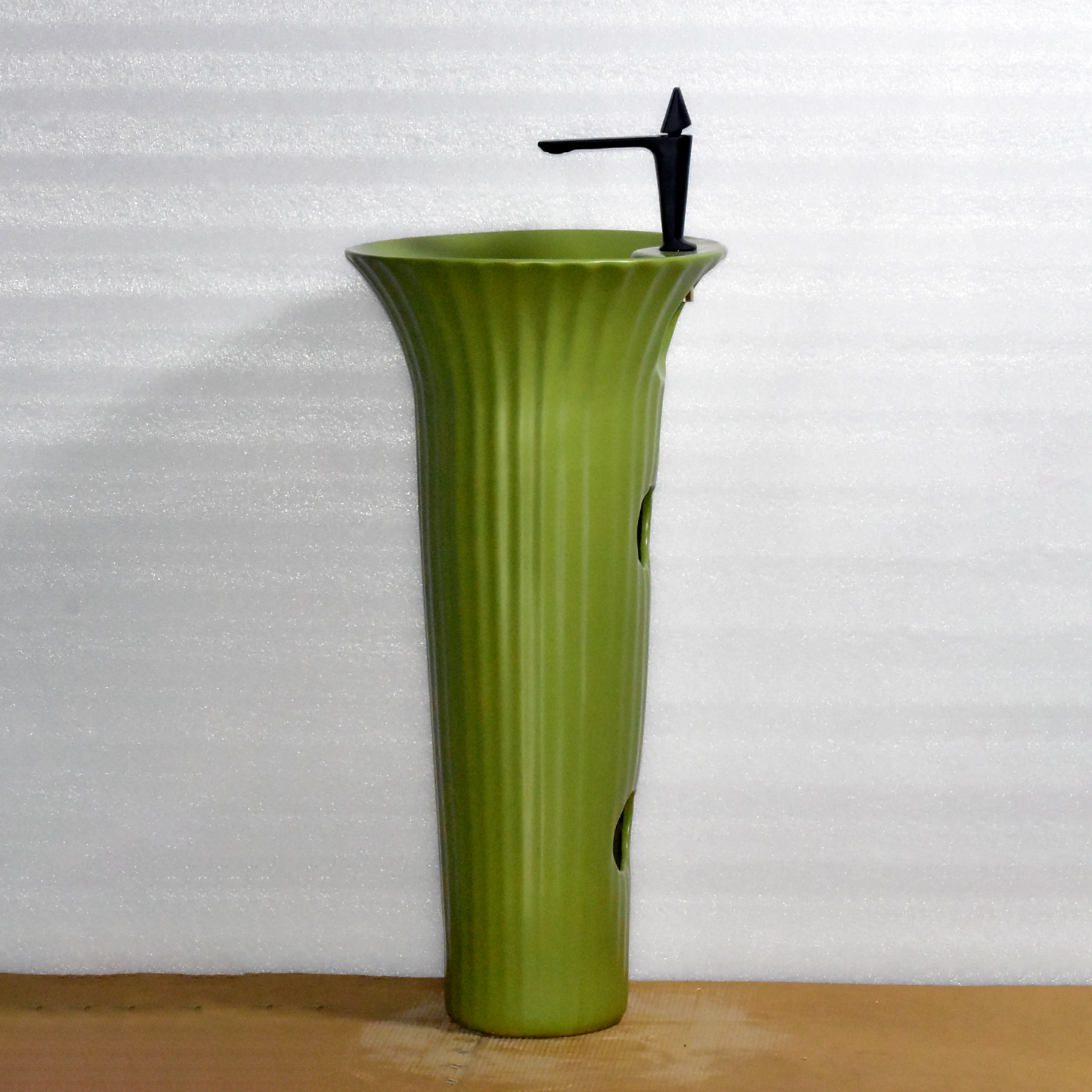 InArt Ceramic Pedestal Free Standing Round Wash Basin Matt Green 40x40 CM - InArt-Studio