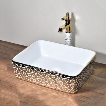 InArt Modern Table Top Wash Basin 48 x 37 CM White Gold Design - InArt-Studio