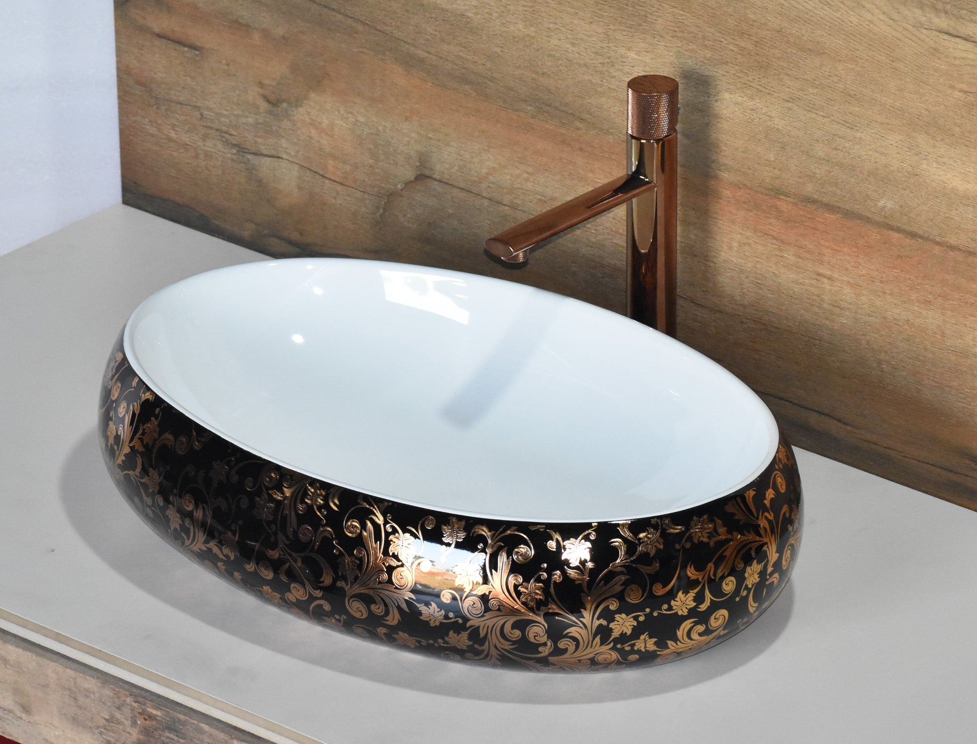 InArt Ceramic Counter or Table Top Wash Basin 61x41 CM Gold Black - InArt-Studio