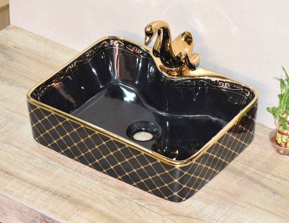 InArt Ceramic Counter or Table Top Wash Basin 48x37 CM Black - InArt-Studio