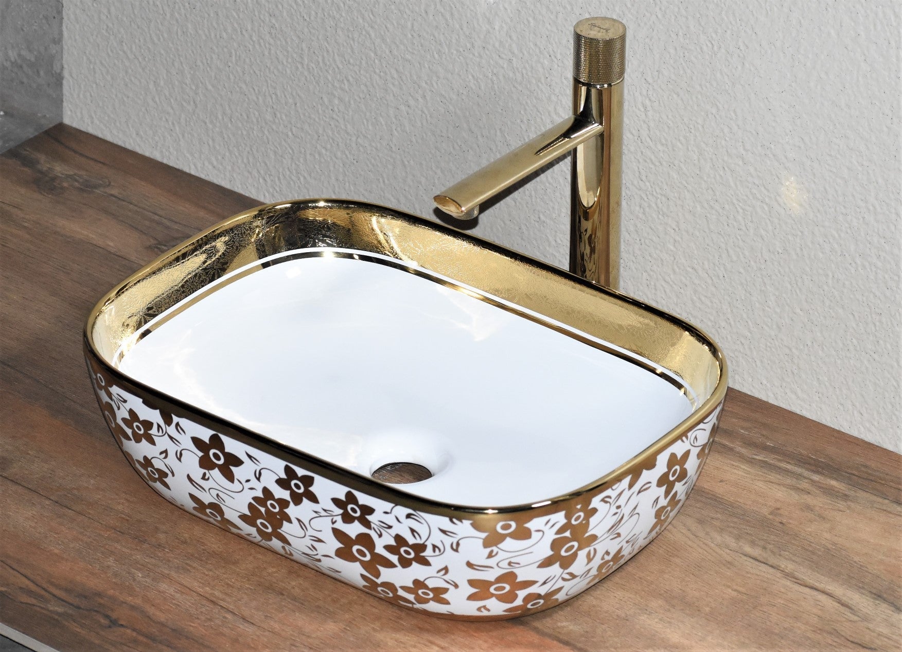 InArt Ceramic Counter or Table Top Wash Basin 45x32 CM Gold Color - InArt-Studio
