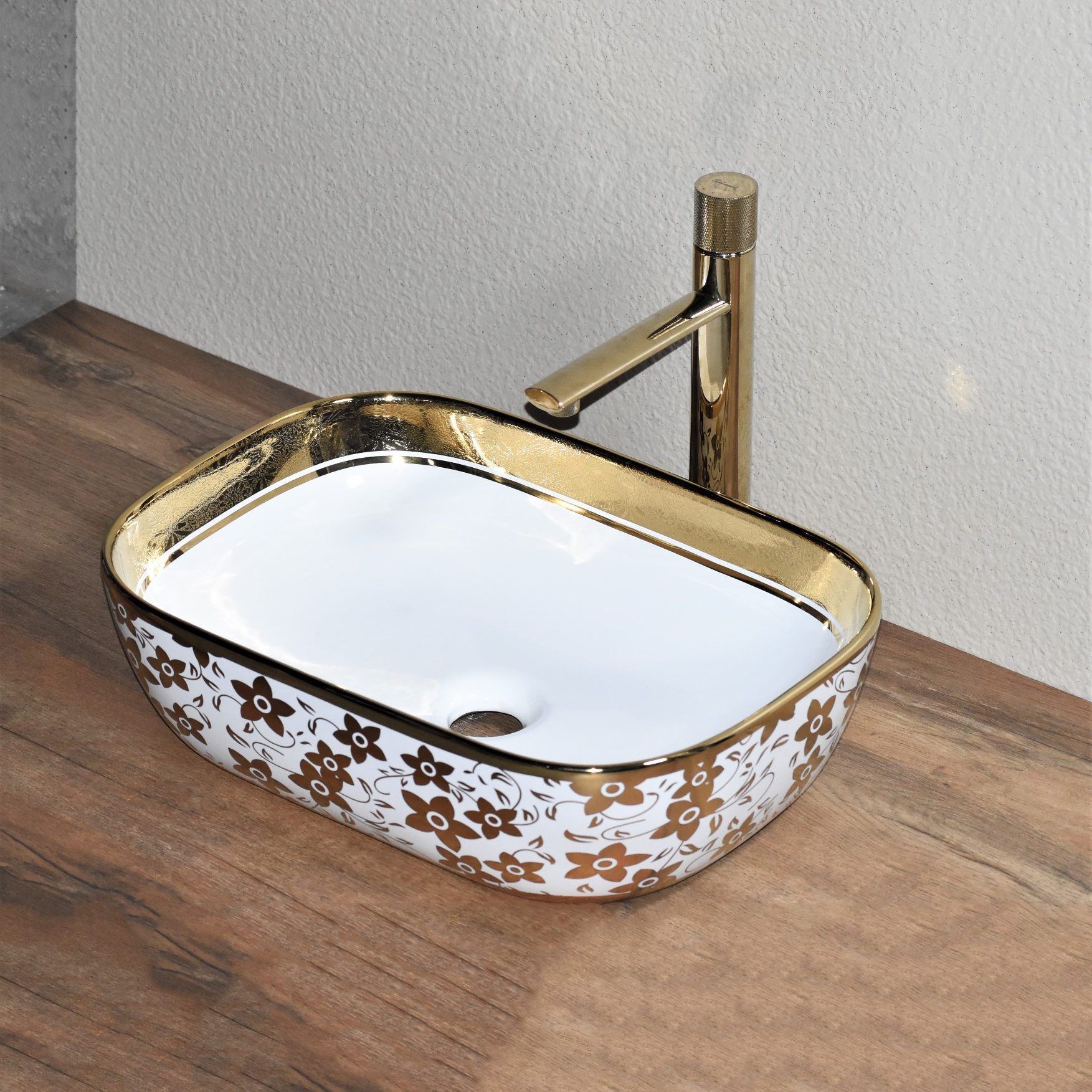 Ceramic Counter Top Wash Basin in Golden Color INART