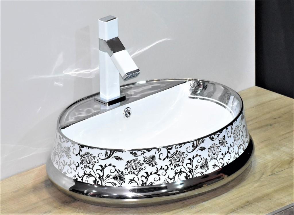 InArt Ceramic Counter or Table Top Wash Basin 56x44 CM Silver White - InArt-Studio