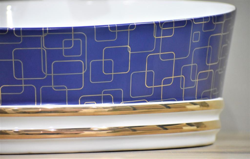 InArt Ceramic Counter or Table Top Wash Basin 41x41 CM Blue White Color - InArt-Studio