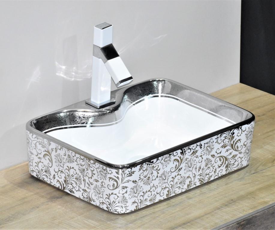 InArt Ceramic Counter or Table Top Wash Basin Silver White 48x38 CM - InArt-Studio