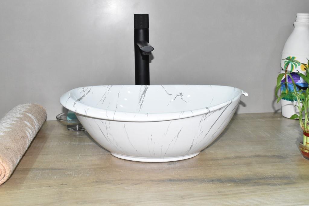 InArt Ceramic Counter or Table Top Wash Basin 41x33 CM White Marble - InArt-Studio