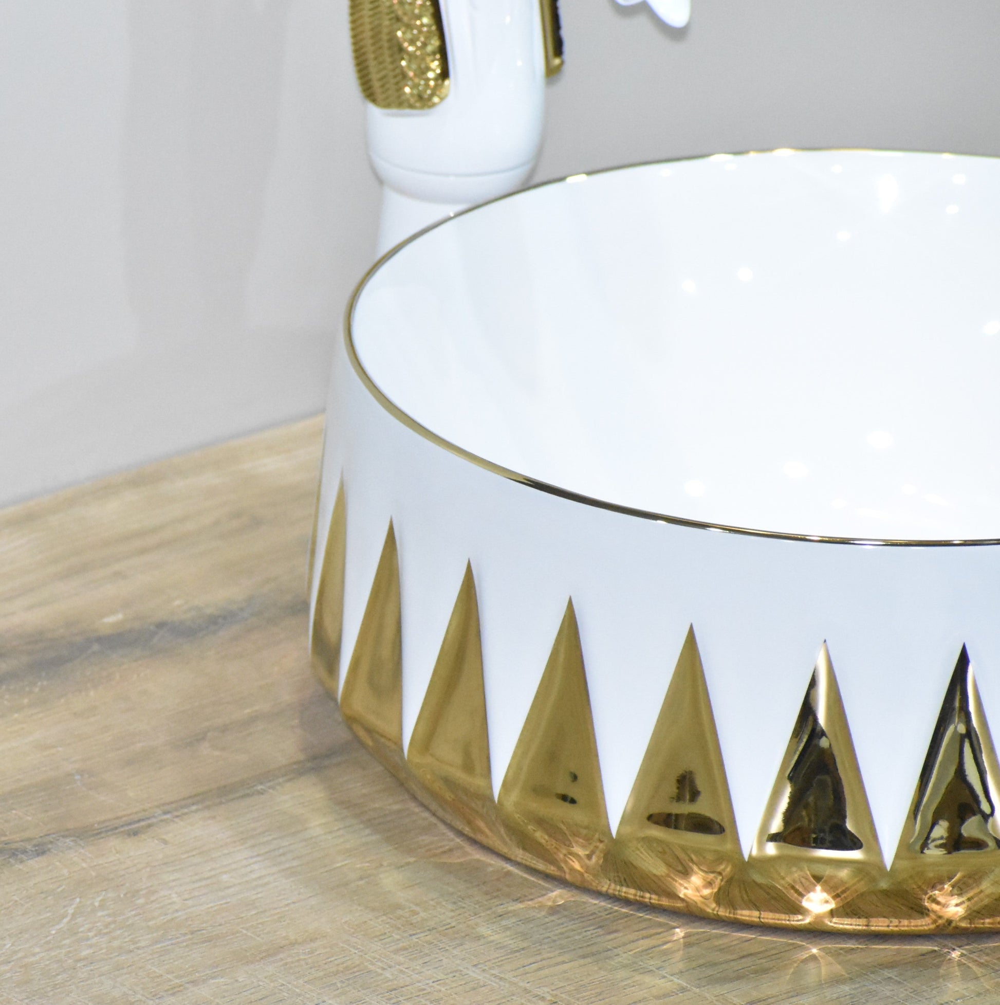 InArt Ceramic Counter or Table Top Wash Basin 36x36 CM Gold White Color - InArt-Studio