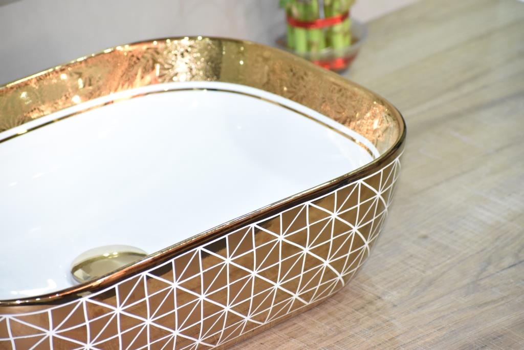 InArt Ceramic Counter or Table Top Wash Basin Gold White 46x33 CM - InArt-Studio