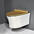 InArt ceramic gold wall mounted designer toilet - retail packaging with product branding and specifications