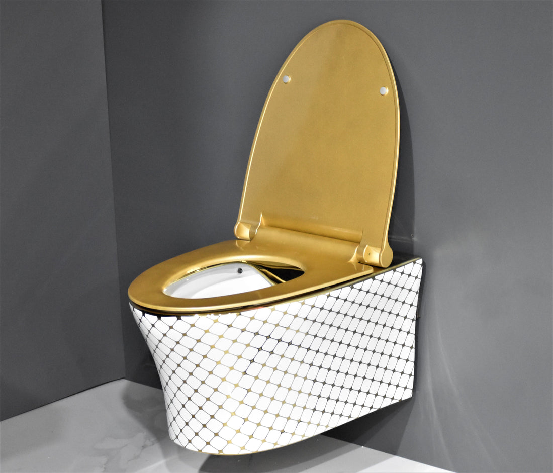 inart ceramic wester toilet commode wall hung golden color