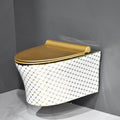 InArt ceramic gold wall hung designer toilet - full front view of mounted water closet seat