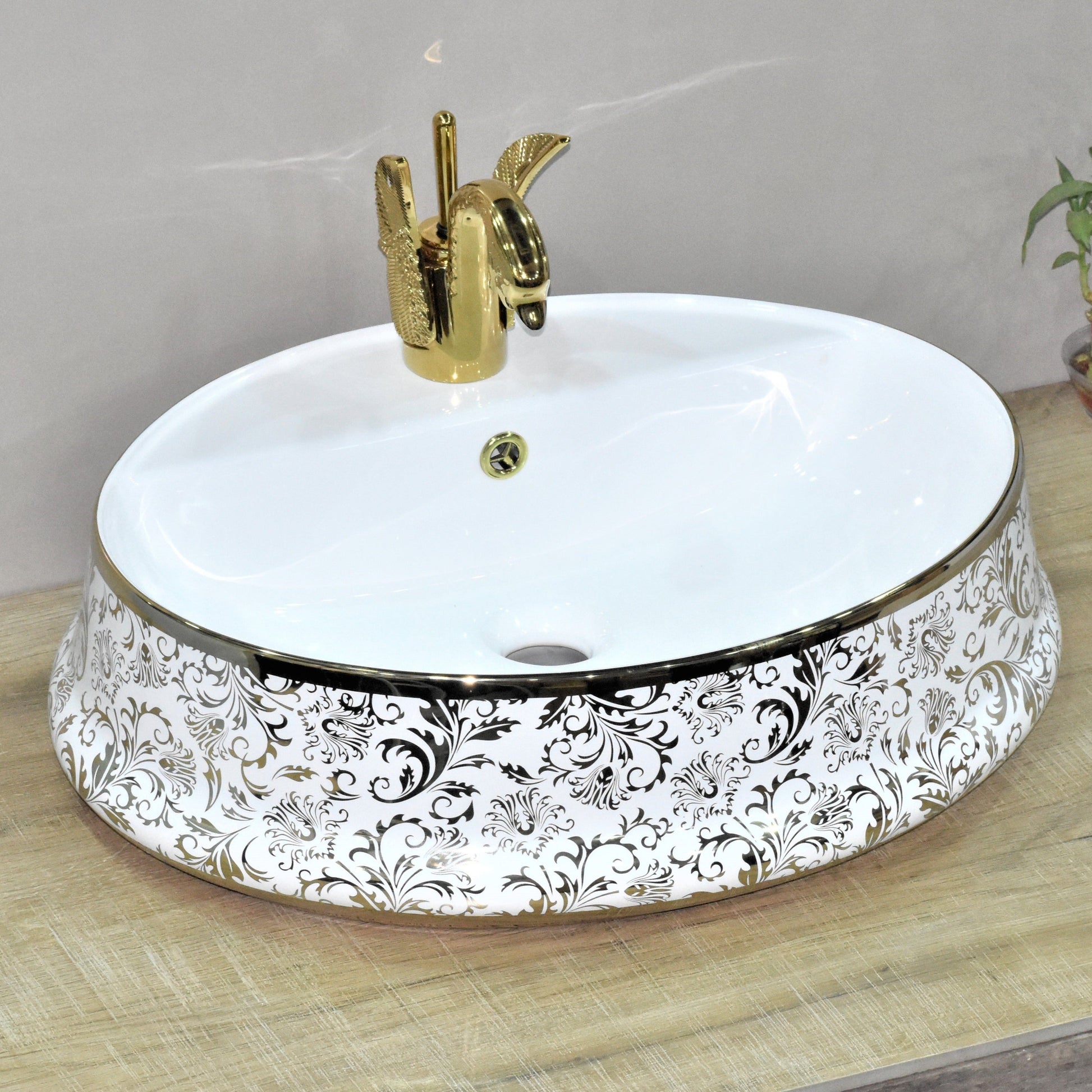 ceramic wash basin by inart golden color 22x14 inch