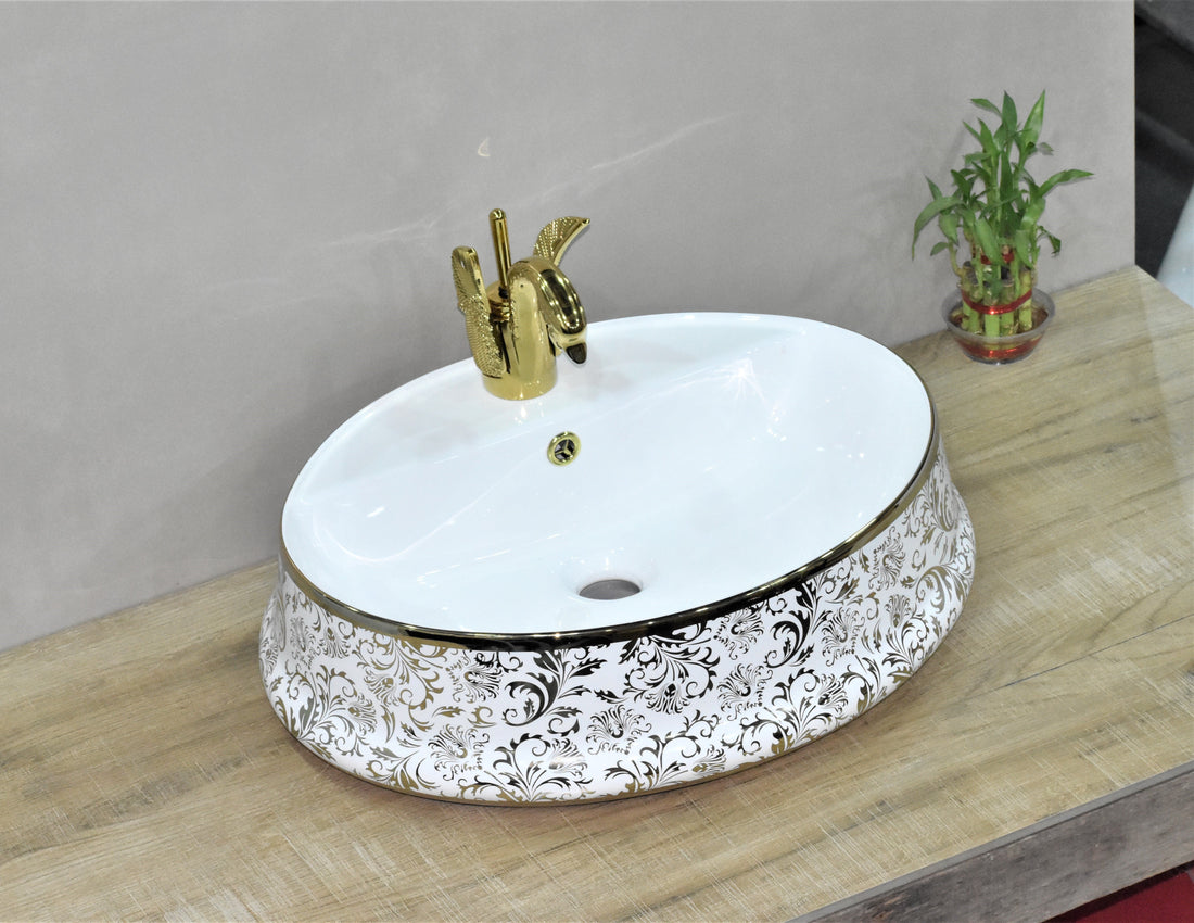 ceramic wash basin by inart golden color 22x14 inch