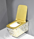 InArt Ceramic Rimless Wall Hung or Wall Mounted Water Closet Toilet with Soft Seat Cover White Gold Color - InArt-Studio