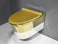 InArt ceramic gold wall hung toilet seat - detailed mounting bracket and installation hardware close-up view