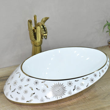inart ceramic table top designer basin gold color