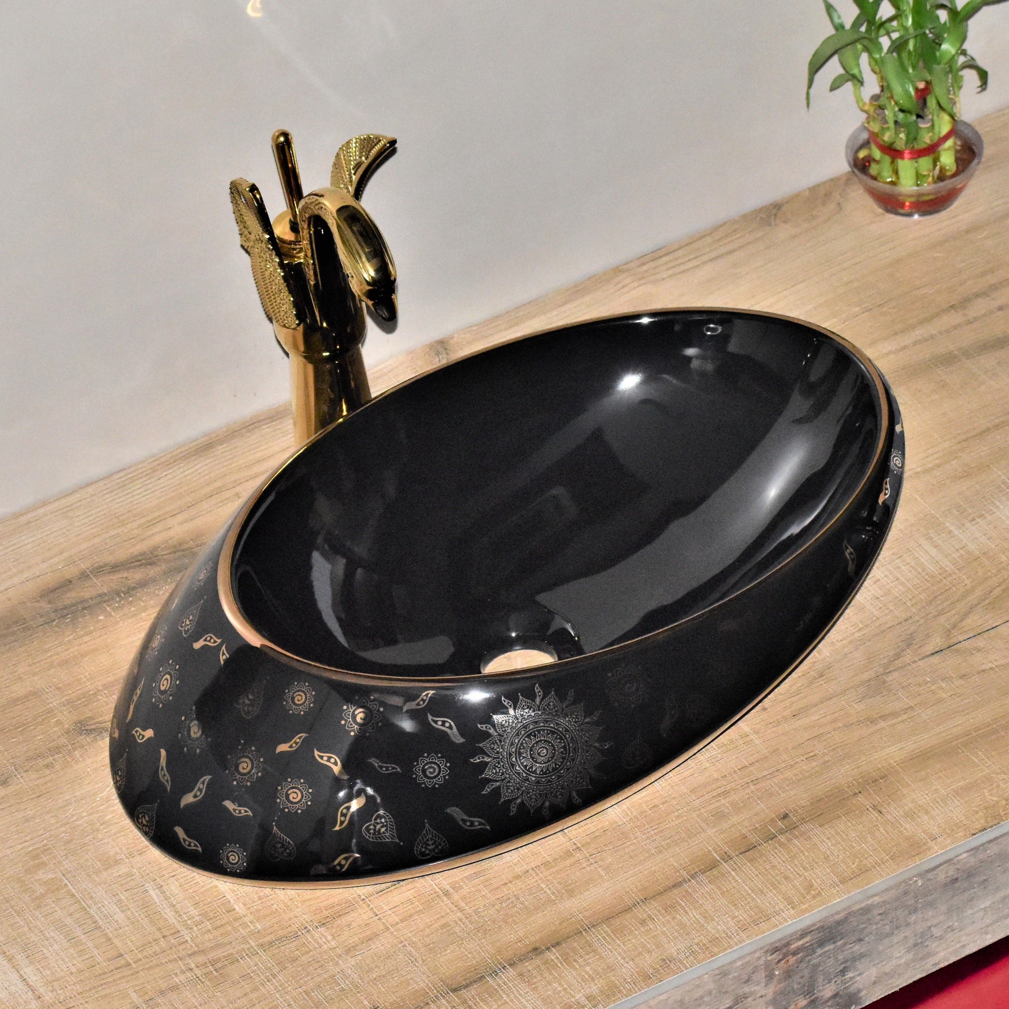 inart ceramic wash basin in golden black color 20x16 inch