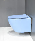 InArt Ceramic Wall Hung or Wall Mounted Designer (Clean Rim) Rimless Water Closet Toilet with Soft Seat Cover Matt Blue Color - InArt-Studio