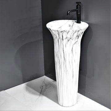 inart ceramic pedestal marble wash basin white