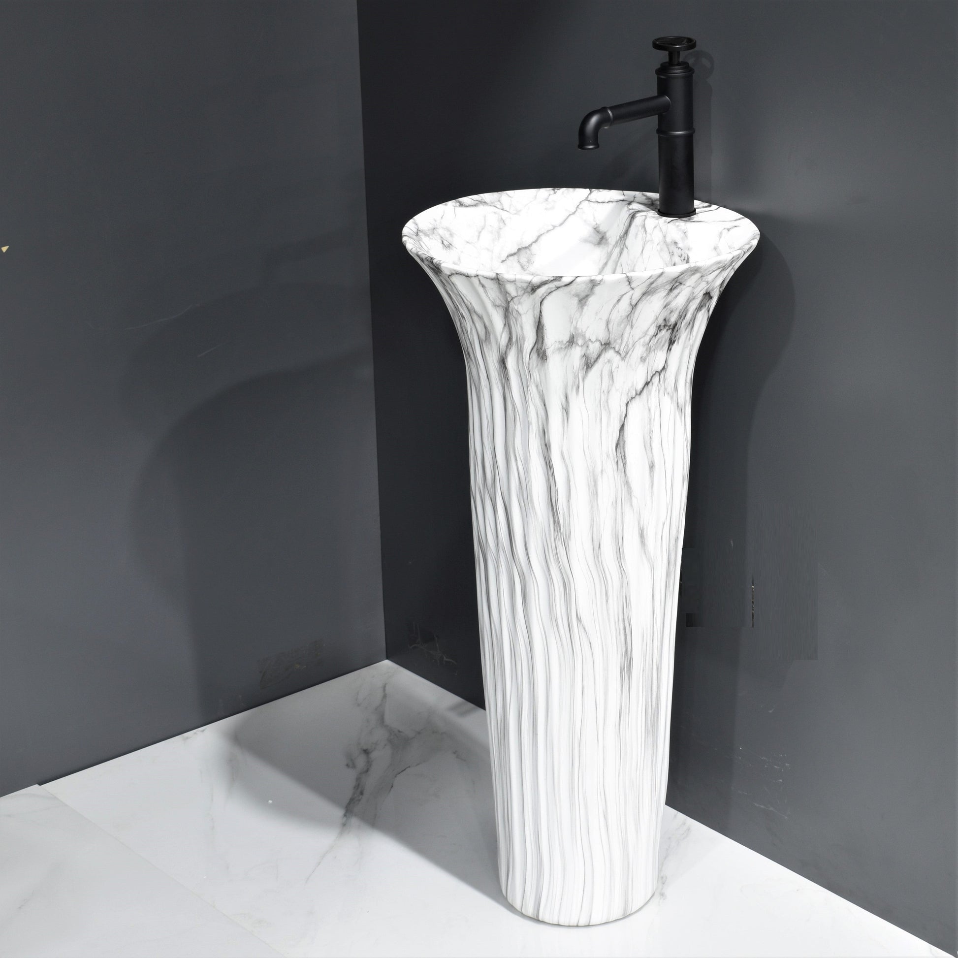 InArt Ceramic Pedestal Free Standing Round Wash Basin Marble 41x41 CM - InArt-Studio