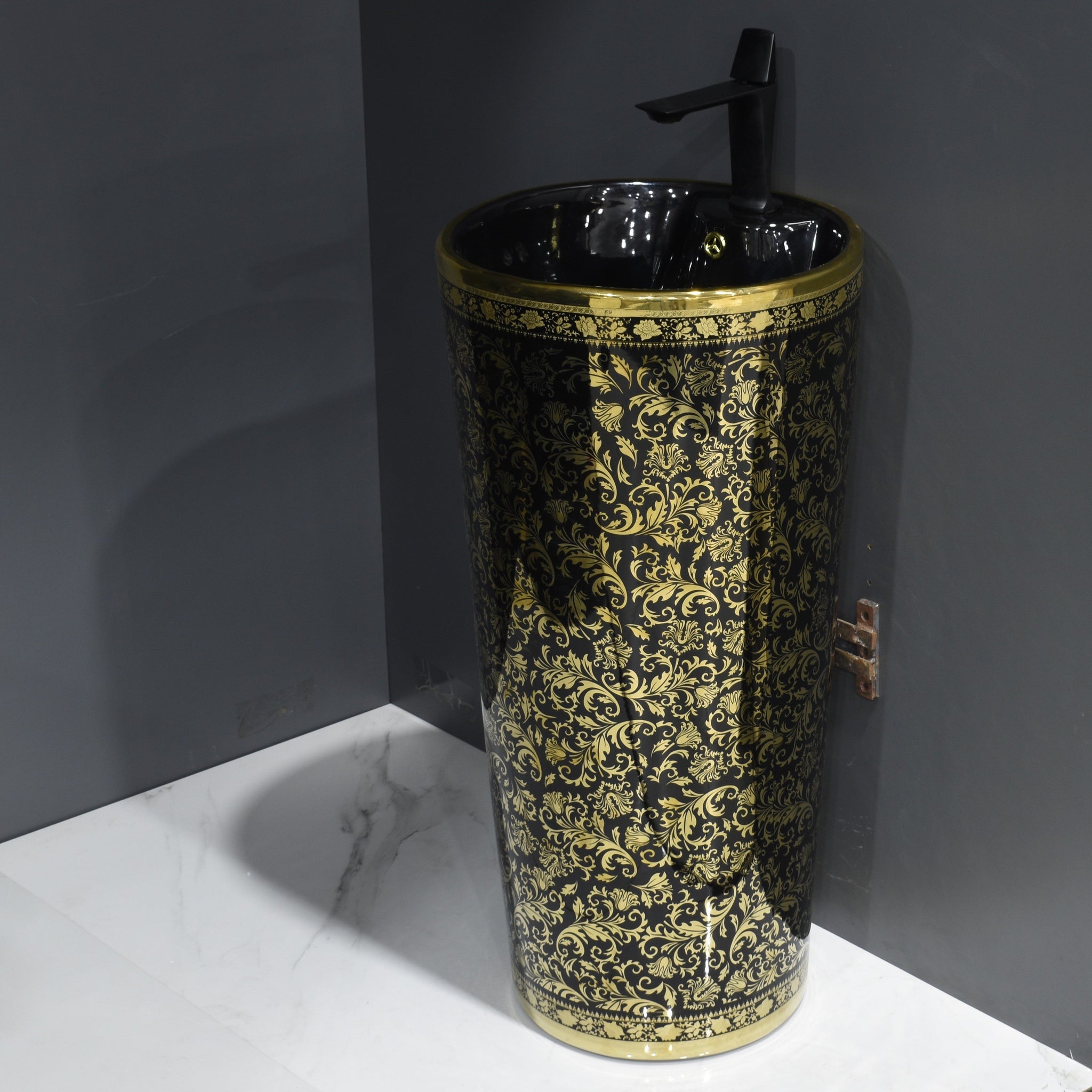 inart ceramic pedestal wash basin in black color standing basin