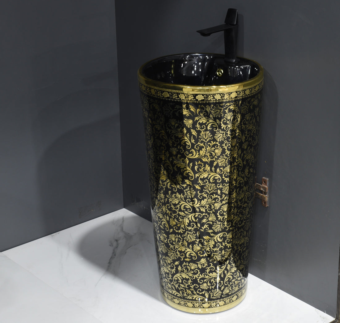 inart ceramic pedestal wash basin in black color standing basin