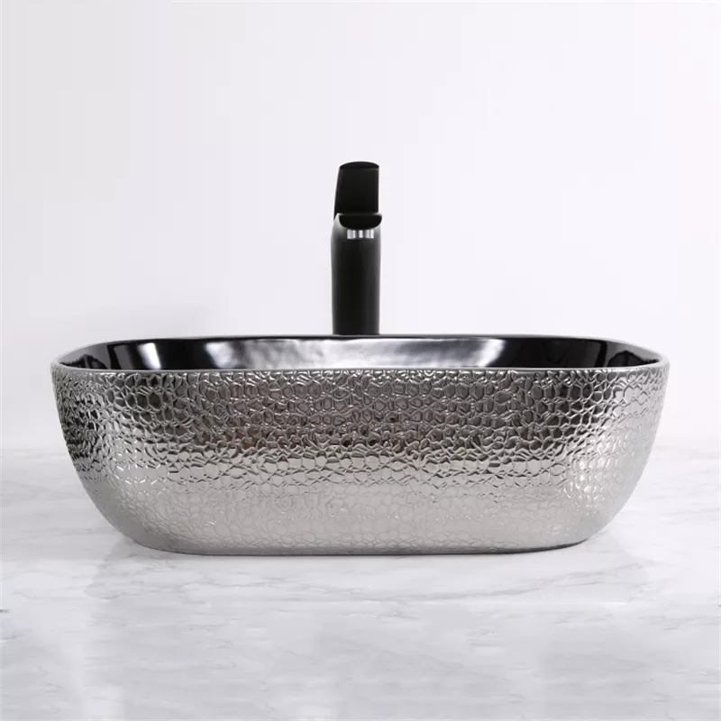 InArt Ceramic Counter or Table Top Wash Basin 46 x 35 cm Black Silver - InArt-Studio