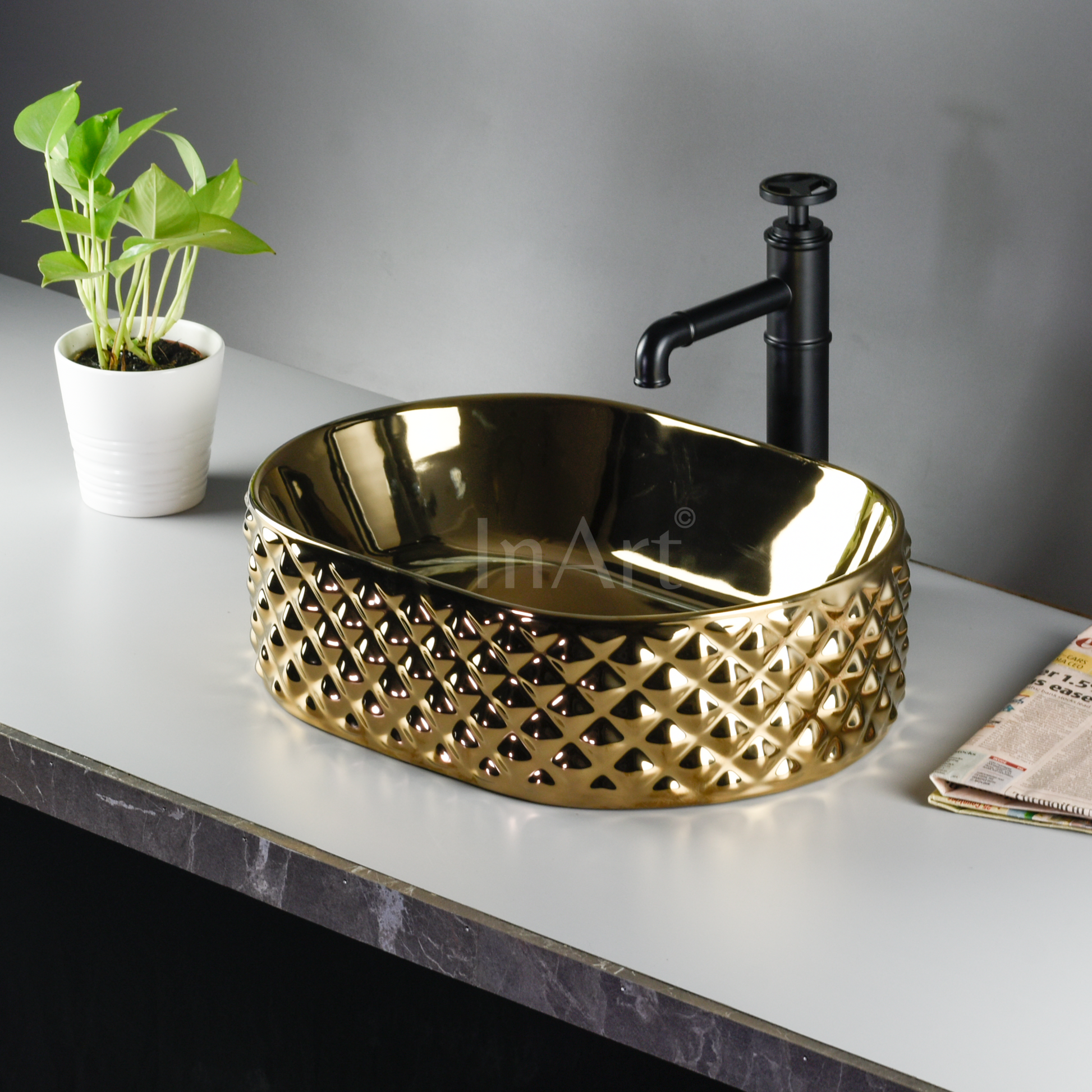 InArt Ceramic Modern Gold Table Top Wash Basin 45 x 34 CM - InArt-Studio