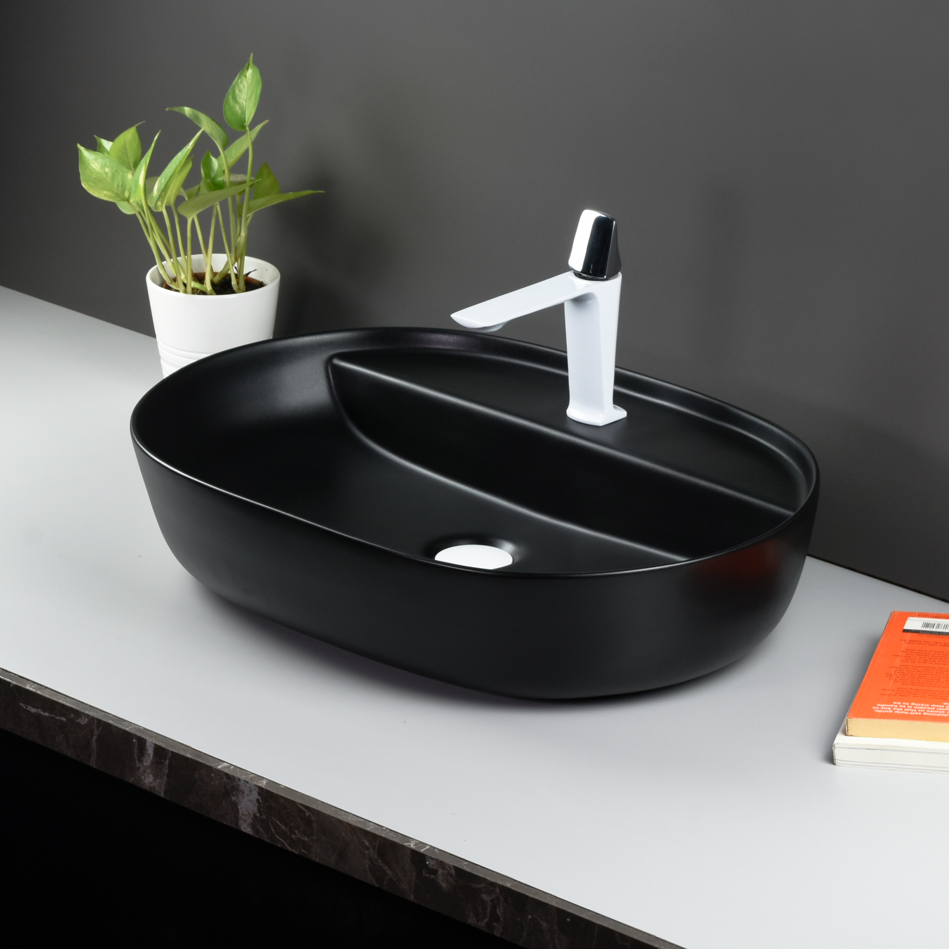 InArt Ceramic Counter or Table Top Wash Basin Black Matt 60 x 42 CM
